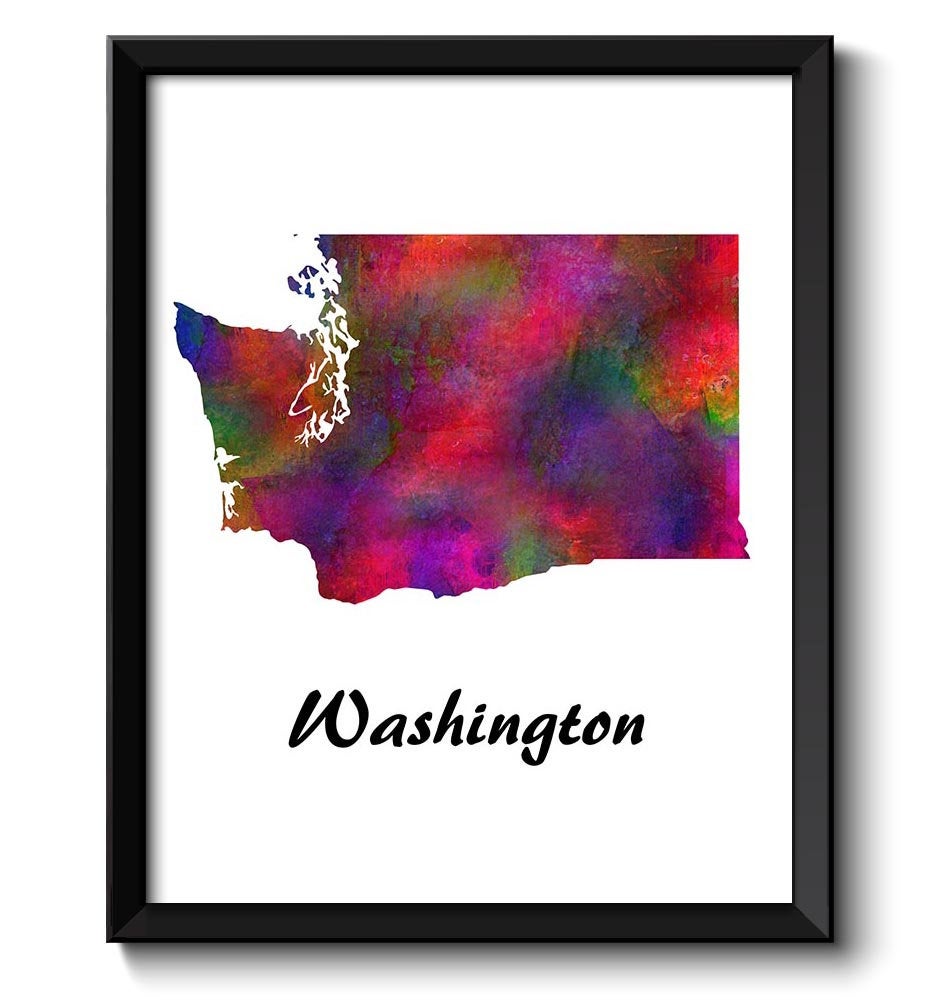 Washington Map State Watercolor Painting Poster Print USA United States Abstract Landscape Art Color