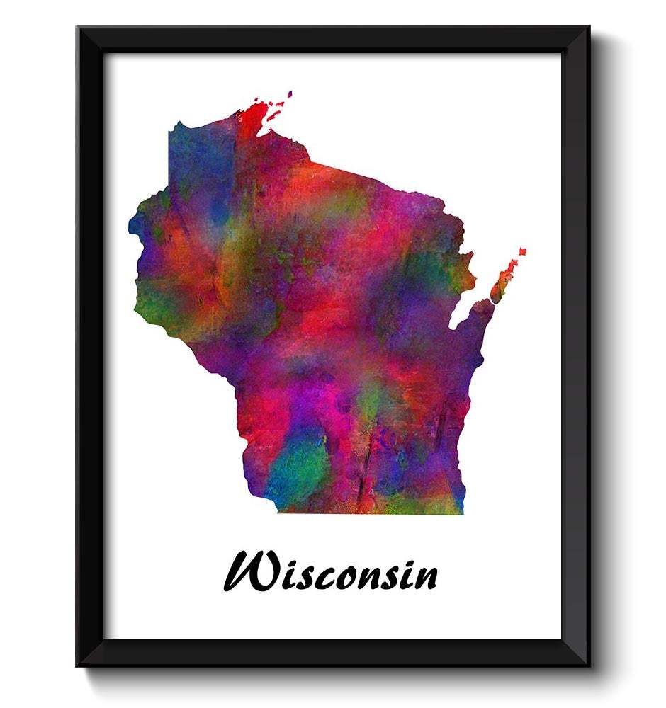 Wisconsin Map State Watercolor Painting Poster Print USA United States Abstract Landscape Art Colorf