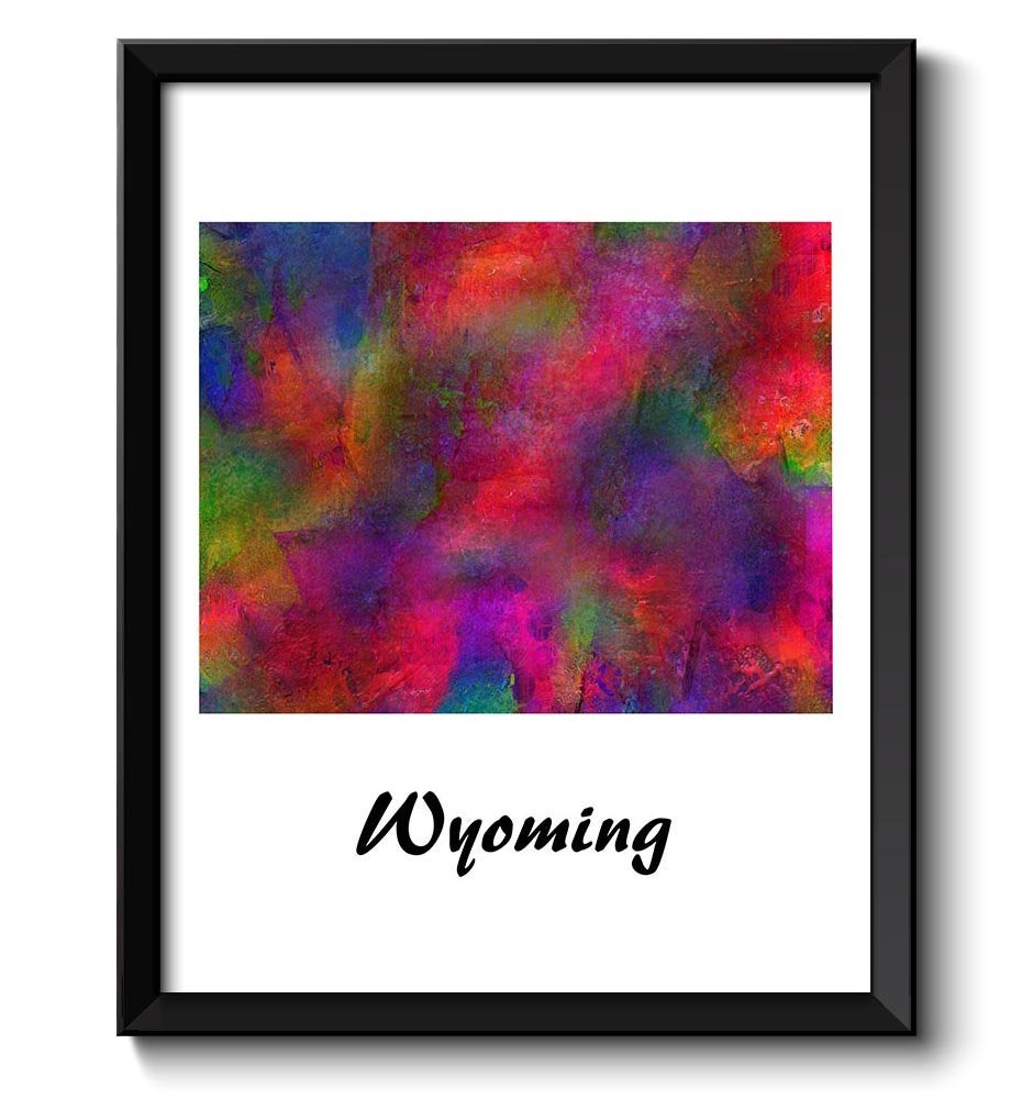 Wyoming Map State Watercolor Painting Poster Print USA United States Abstract Landscape Art Colorful