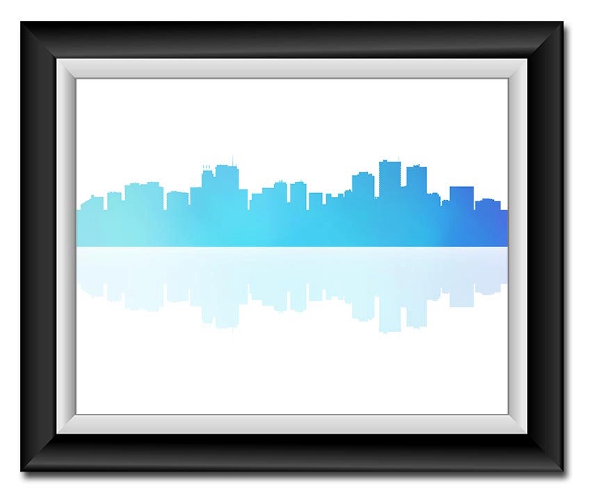 Anchorage Skyline Alaska City Sky Royal Blue Watercolor Cityscape Poster Print Modern Abstract Lands