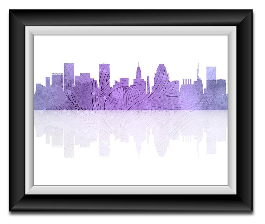 Baltimore Skyline Maryland City Purple Blue Watercolor Cityscape Poster Print Modern Abstract Landsc