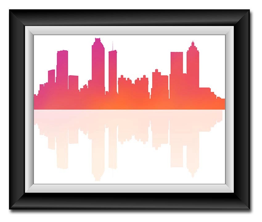 Atlanta Skyline Georgia City Hot Pink Orange Coral Watercolor Cityscape Poster Print Modern Abstract