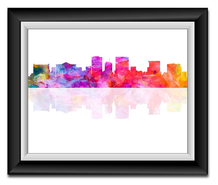 El Paso Skyline Texas City Purple Pink Blue Yellow Watercolor Cityscape Poster Print Modern Abstract