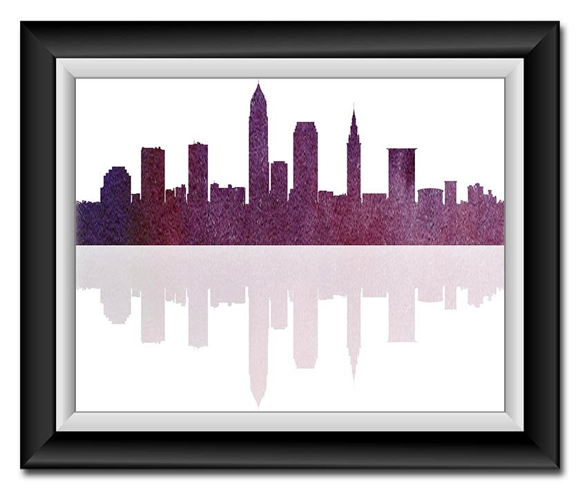 Cleveland Skyline Ohio City Mauve Purple Rust Watercolor Cityscape Poster Print Modern Abstract Land