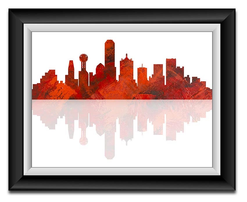 Dallas Skyline Texas City Red Black Watercolor Cityscape Poster Print Modern Abstract Landscape Art 