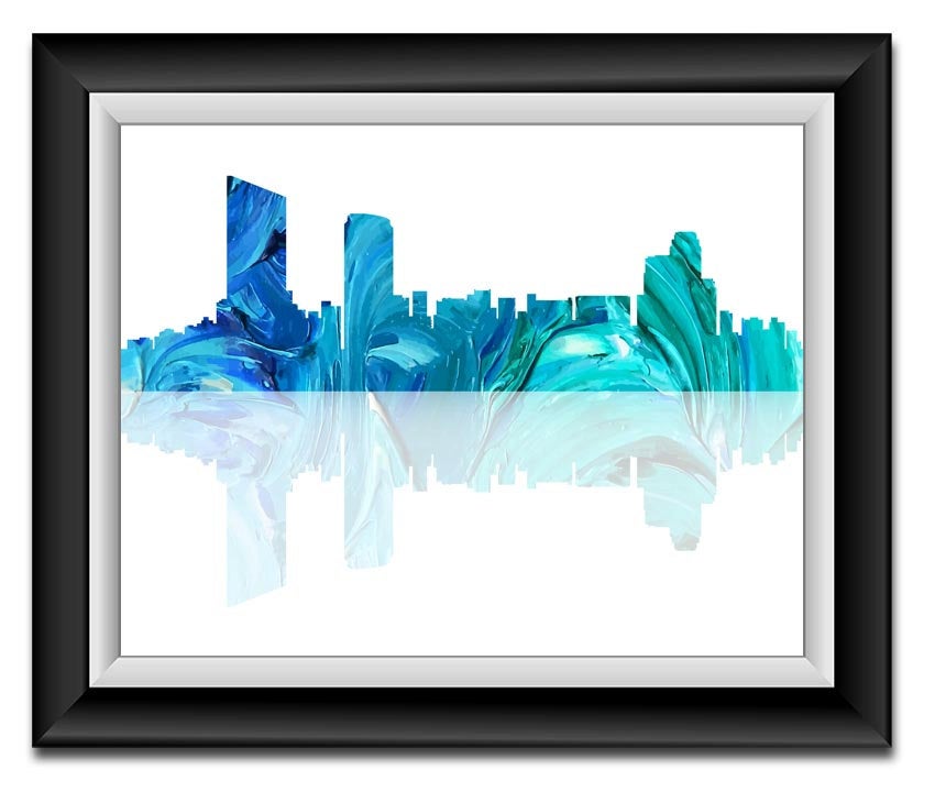 Grand Rapids Skyline Michigan City Sky Royal Blue Teal Watercolor Cityscape Poster Print Abstract La