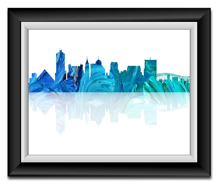 Memphis Skyline Tennessee City Sky Royal Blue Teal Watercolor Cityscape Poster Print Modern Abstract