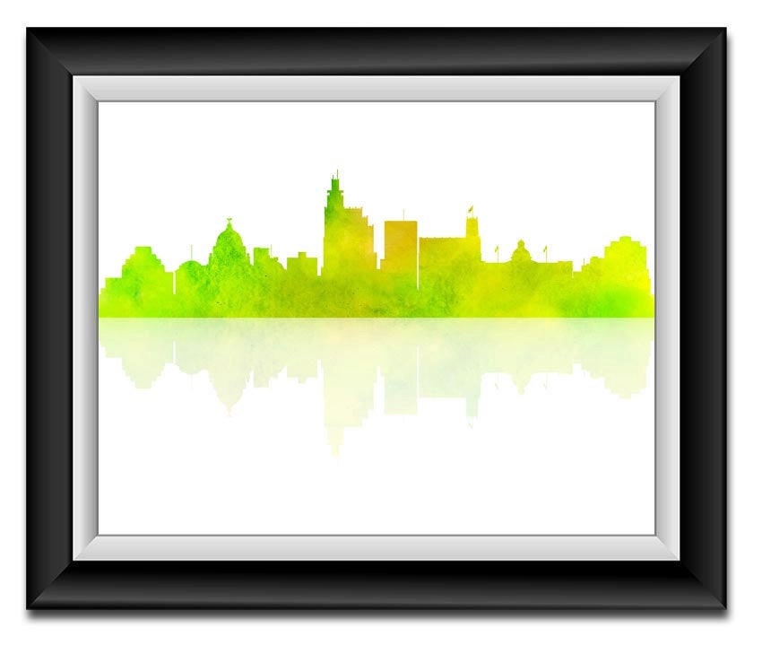 Jackson Skyline Mississippi City Lime Green Yellow Watercolor Cityscape Poster Print Modern Abstract