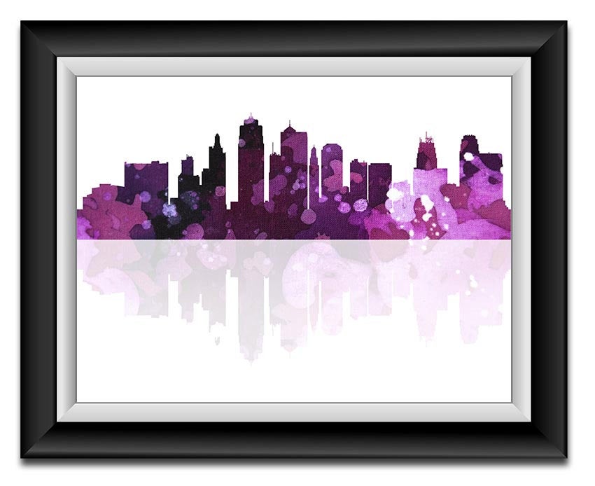 Philadelphia Skyline Pennsylvania Lilac Lavender Purple Watercolor Cityscape Poster Print Abstract L