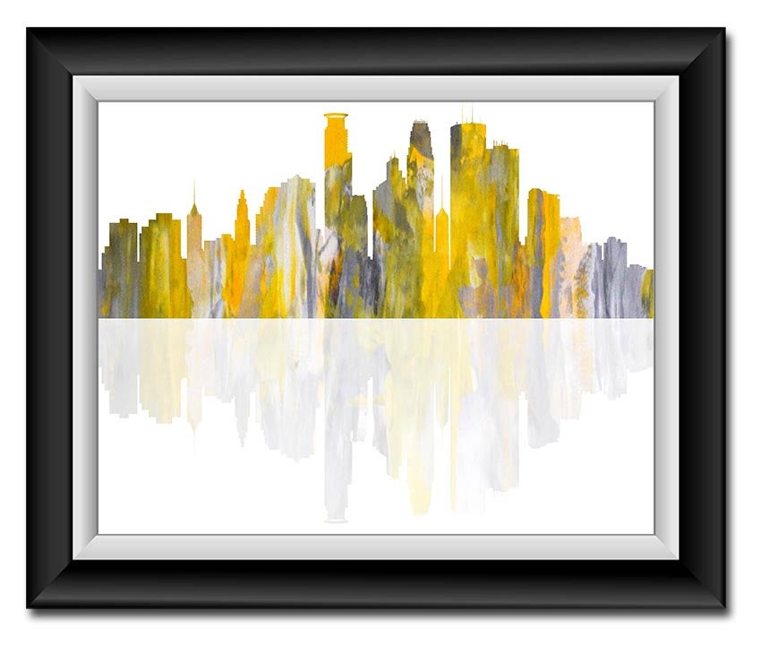 Minneapolis Skyline Minnesota City Yellow Grey Watercolor Cityscape Poster Print Modern Abstract Lan