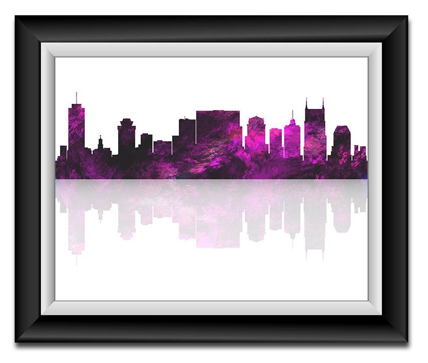 Nashville Skyline Tennessee City Lilac Lavender Purple Watercolor Cityscape Poster Print Abstract La