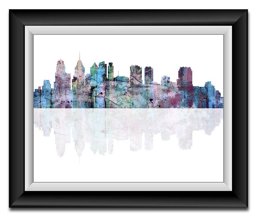 Philadelphia Skyline Pennsylvania City Pink Purple Blue Watercolor Cityscape Poster Print Abstract L