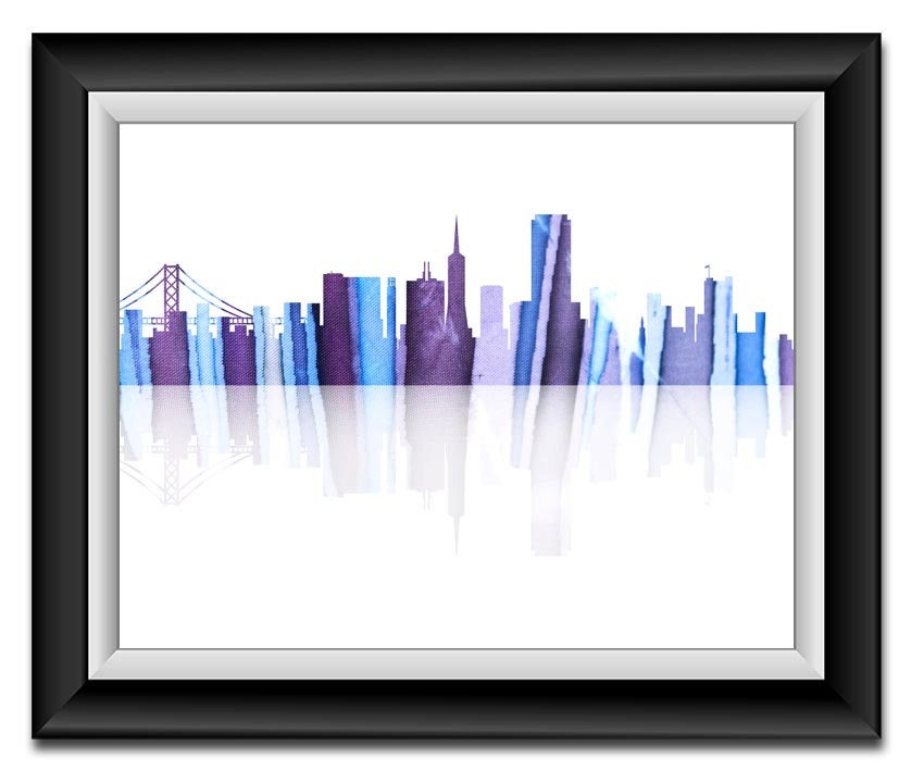 San Francisco Skyline California City Pink Purple Blue Watercolor Cityscape Poster Print Abstract La