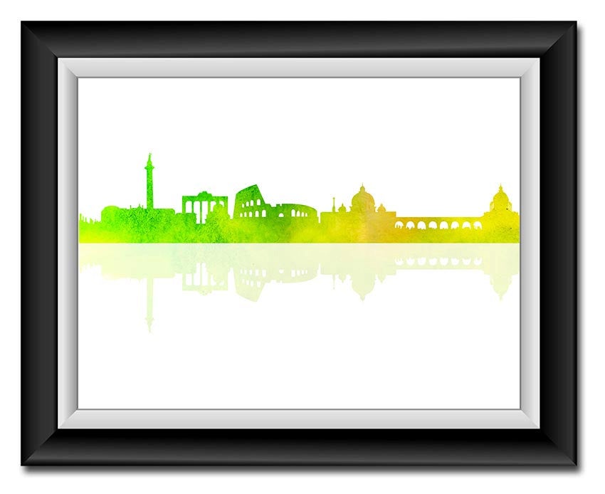 Rome Skyline Italy City Lime Green Yellow Watercolor Cityscape Poster Print Modern Abstract Landscap