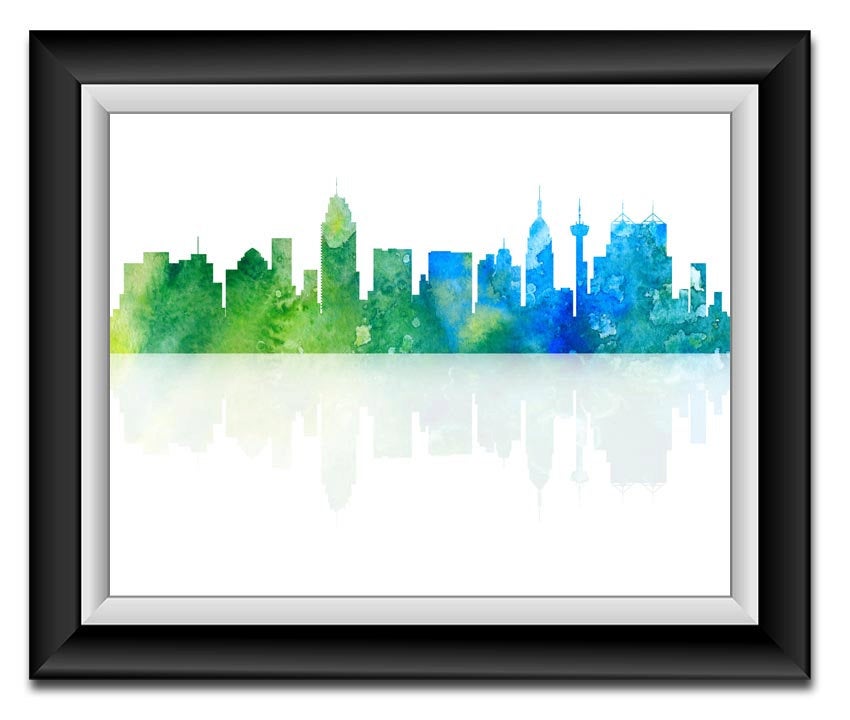 San Antonio Skyline Texas City Green Blue Watercolor Cityscape Poster Print Modern Abstract Landscap