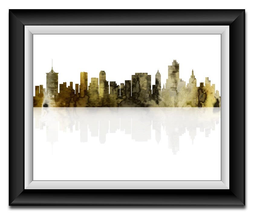 Tulsa Skyline Oklahoma City Yellow Grey Watercolor Cityscape Poster Print Modern Abstract Landscape 