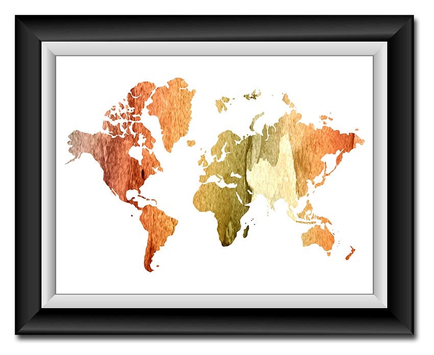 World Map Print Red Orange Green Beige Watercolor Poster Print Globe Modern Abstract Landscape Art P