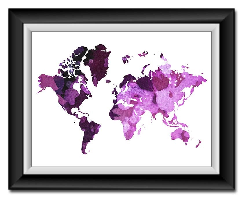 World Map Print Purple Lavender Lilac Watercolor World Map Poster Print Globe Modern Abstract Landsc