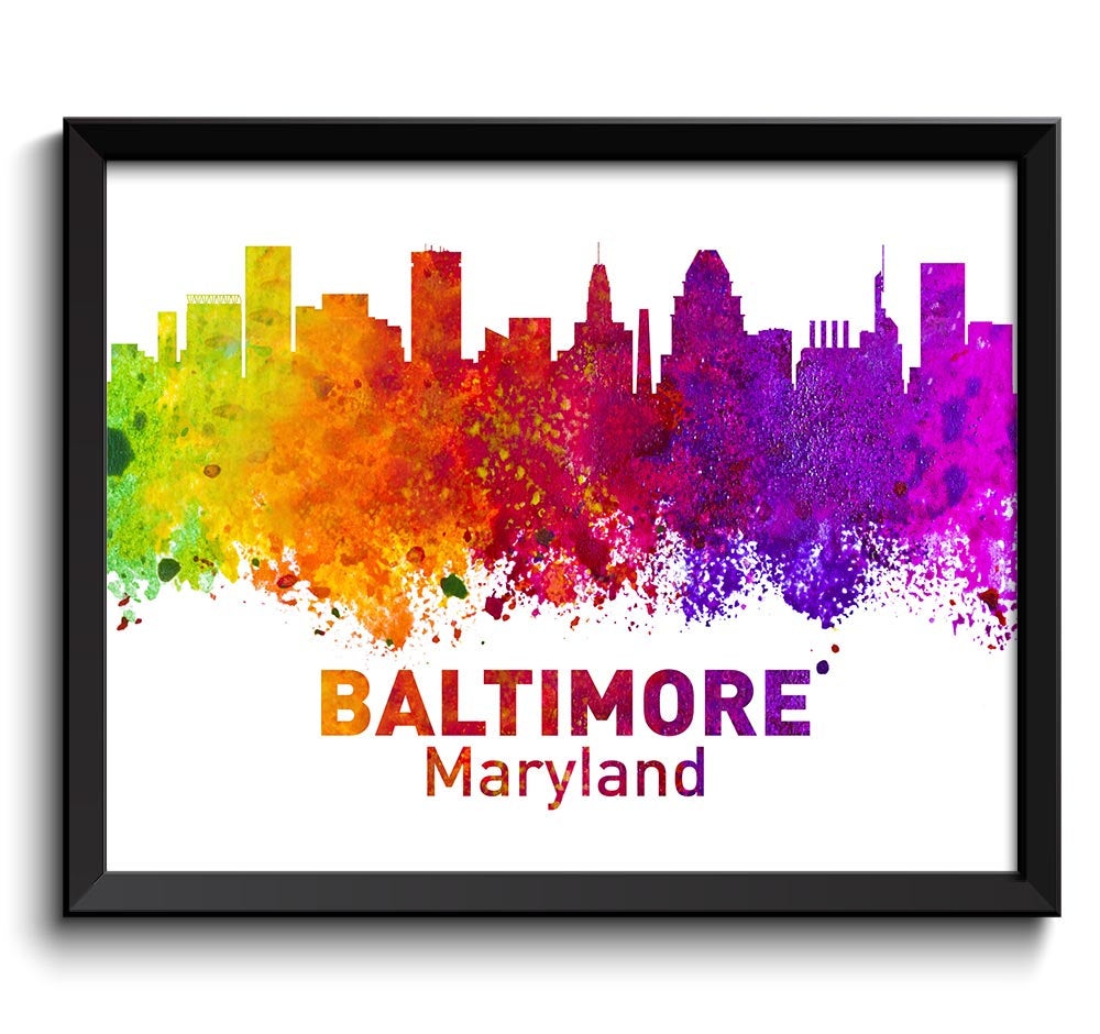 Baltimore Skyline Maryland City Colorful Watercolor Cityscape Poster Print Landscape Art Painting Re