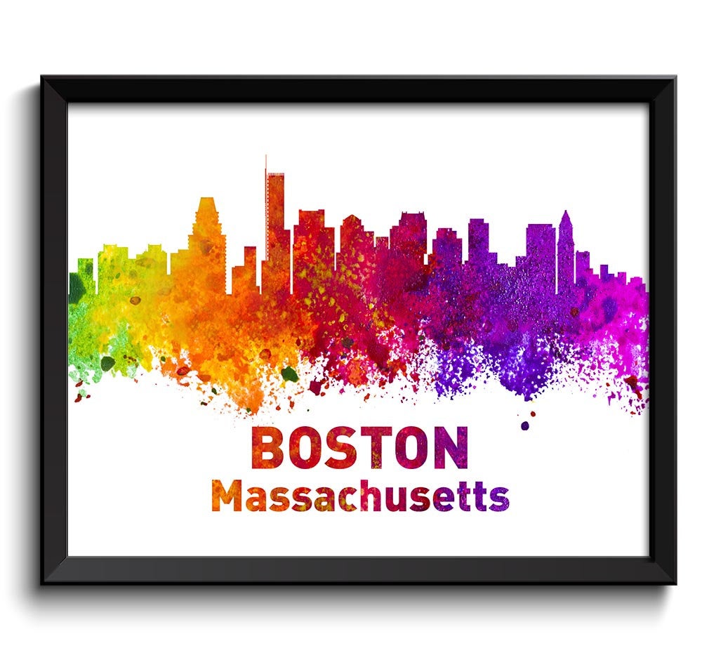 Boston Skyline Massachusetts City Colorful Watercolor Cityscape Poster Print Landscape Art Painting 