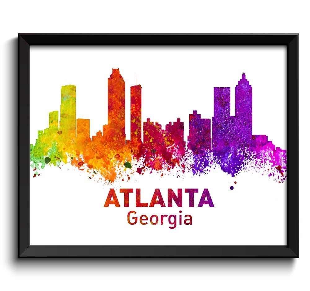 Atlanta Skyline Georgia City Colorful Watercolor Cityscape Poster Print Landscape Art Painting Red P