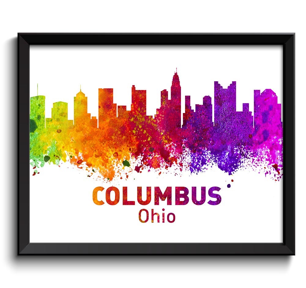 Columbus Skyline Ohio City Colorful Watercolor Cityscape Poster Print Landscape Art Painting Red Pur