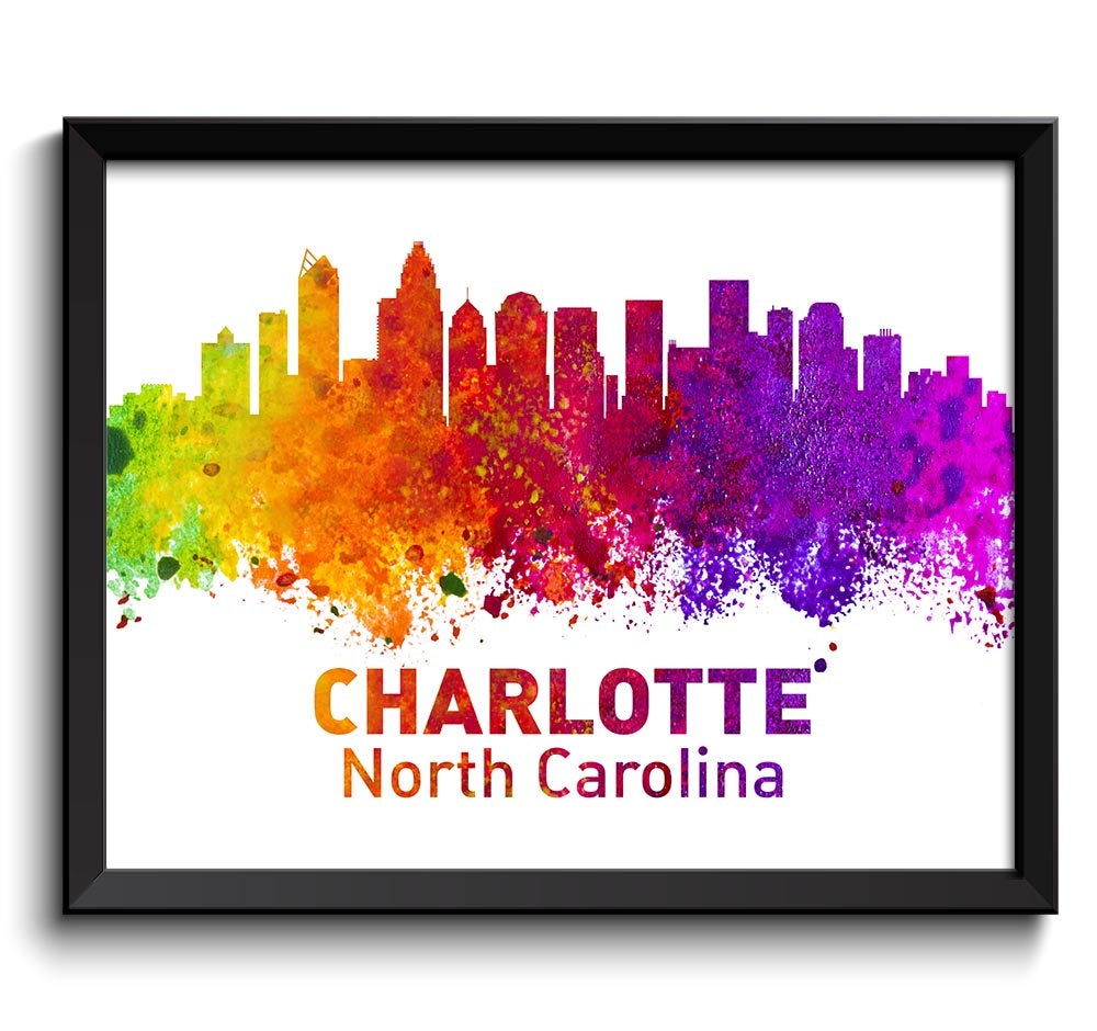 Charlotte Skyline North Carolina City Colorful Watercolor Cityscape Poster Print Landscape Art Paint