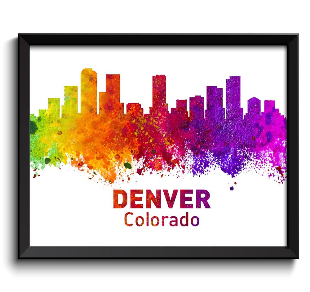 Denver Skyline Colorado City Colorful Watercolor Cityscape Poster Print Landscape Art Painting Red P