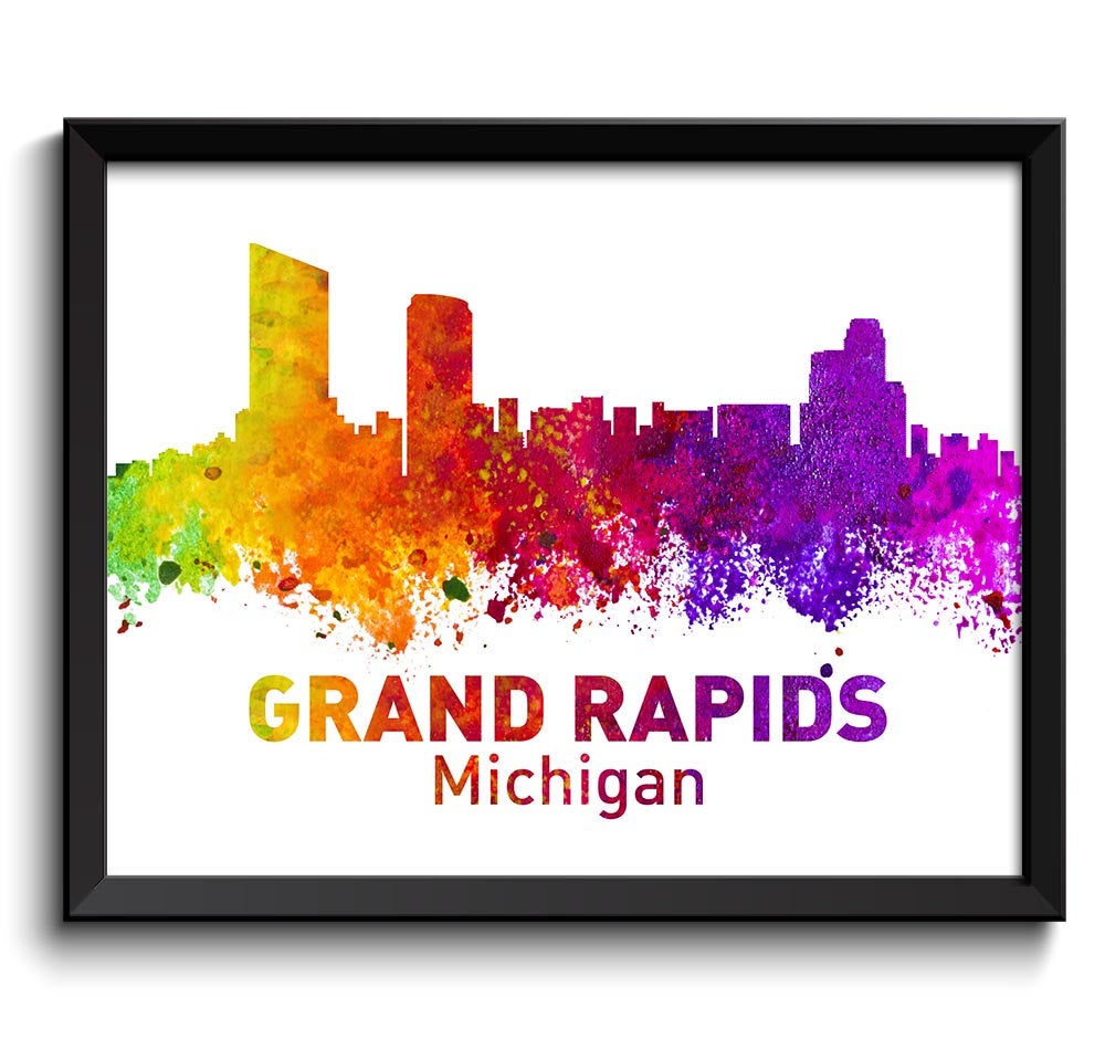 Grand Rapids Michigan City Skyline Colorful Watercolor Cityscape Poster Print Landscape Art Painting