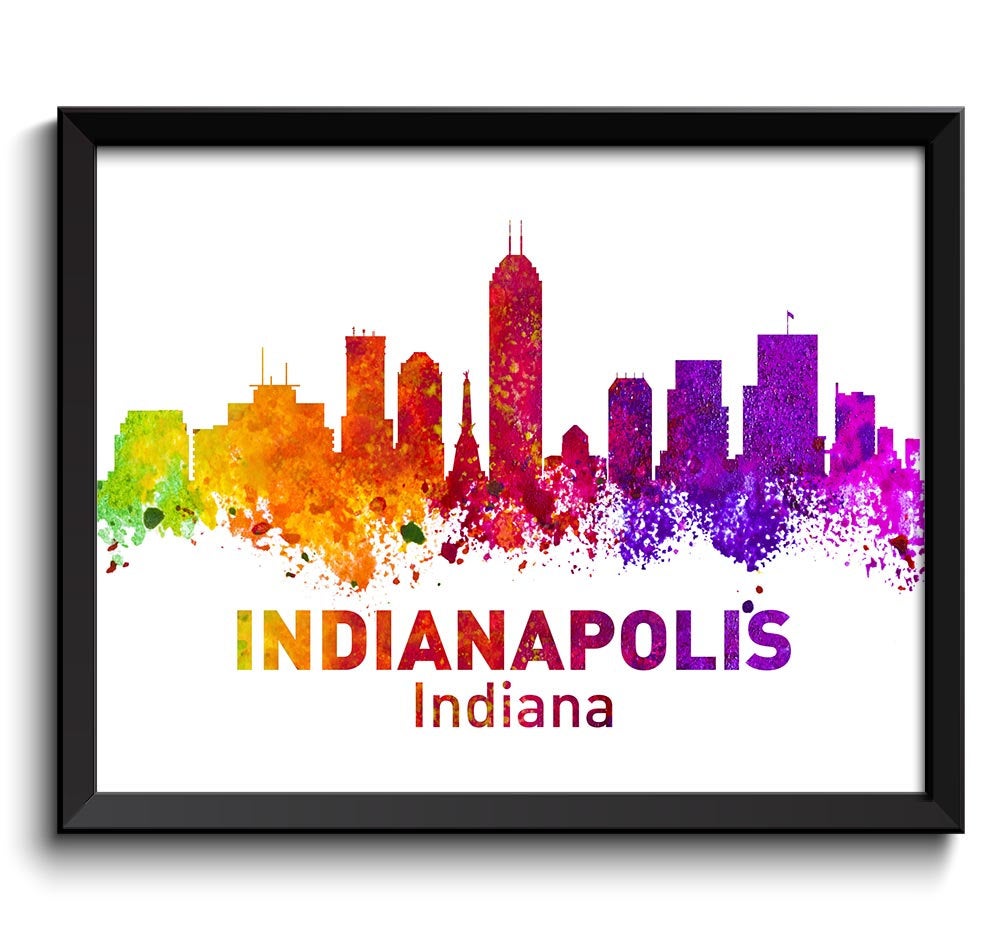 Indianapolis Skyline Indiana City Colorful Watercolor Cityscape Poster Print Landscape Art Painting 