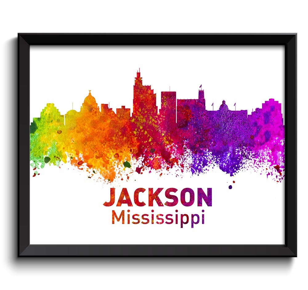 Jackson Skyline Mississippi City Colorful Watercolor Cityscape Poster Print Landscape Art Painting R