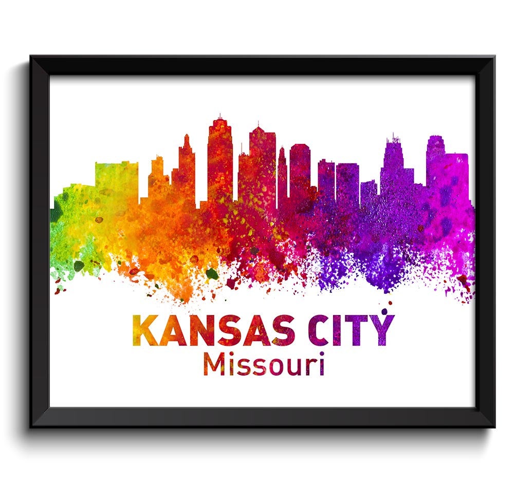 Kansas City Skyline Missouri Colorful Watercolor Cityscape Poster Print Landscape Art Painting Red P