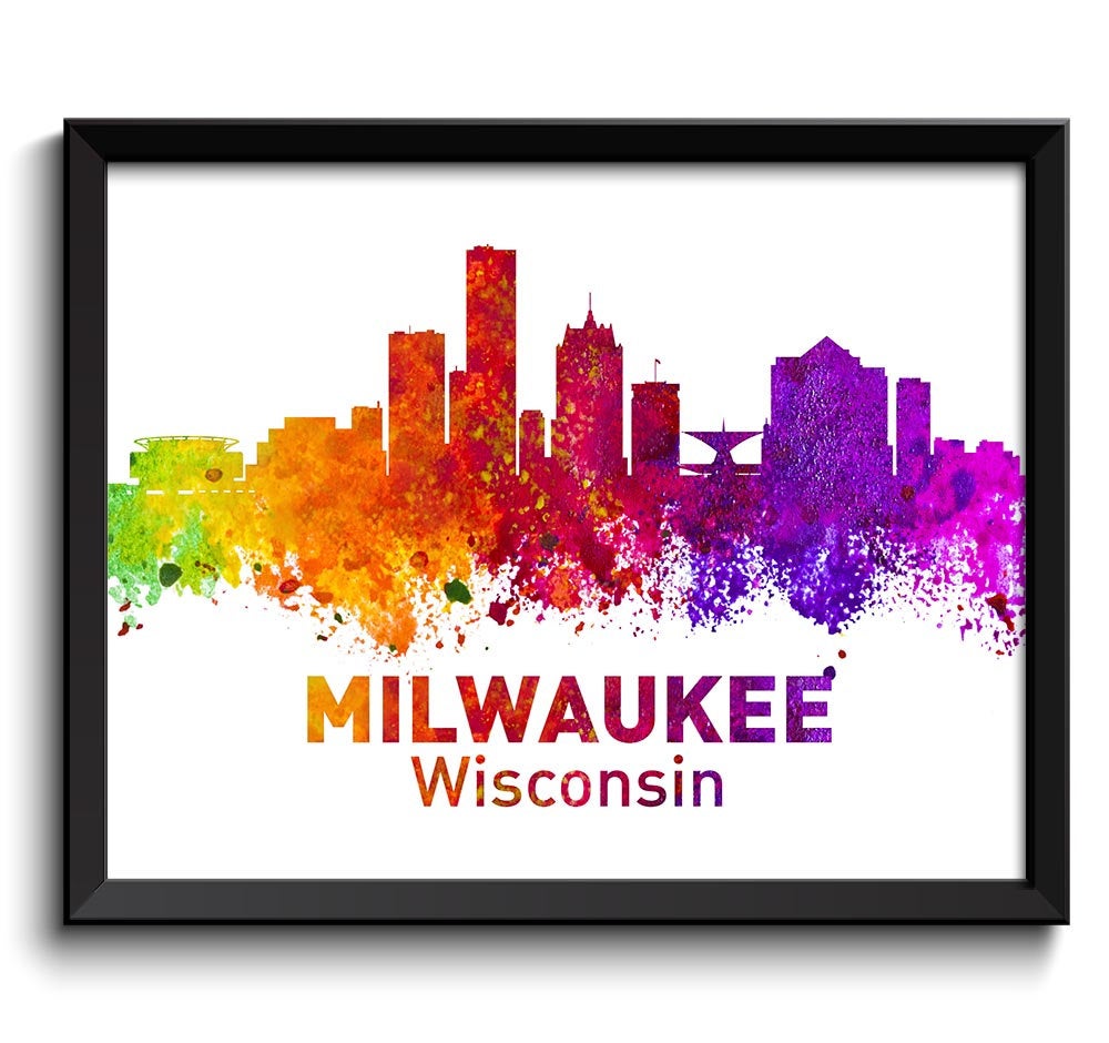 Milwaukee Skyline Wisconsin City Colorful Watercolor Cityscape Poster Print Landscape Art Painting R