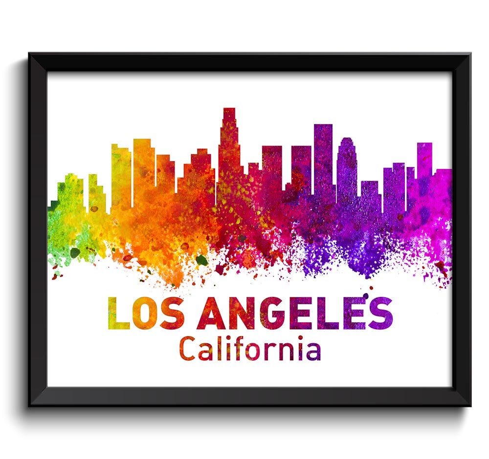 Los Angeles Skyline California Colorful Watercolor Cityscape Poster Print Landscape Art Painting Red