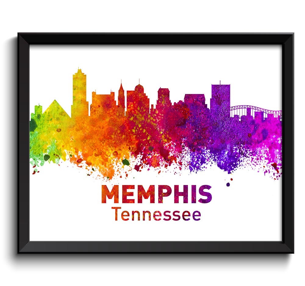 Memphis Skyline Tennessee City Colorful Watercolor Cityscape Poster Print Landscape Art Painting Red