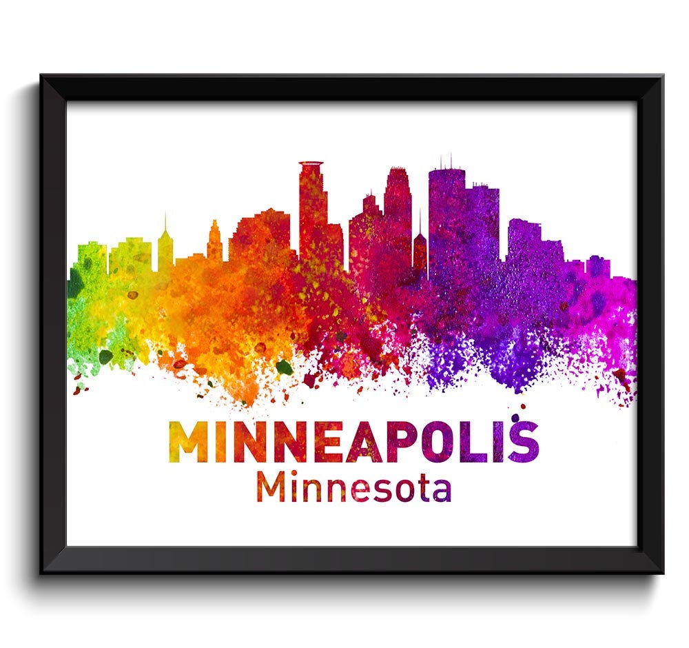 Minneapolis Skyline Minnesota City Colorful Watercolor Cityscape Poster Print Landscape Art Painting