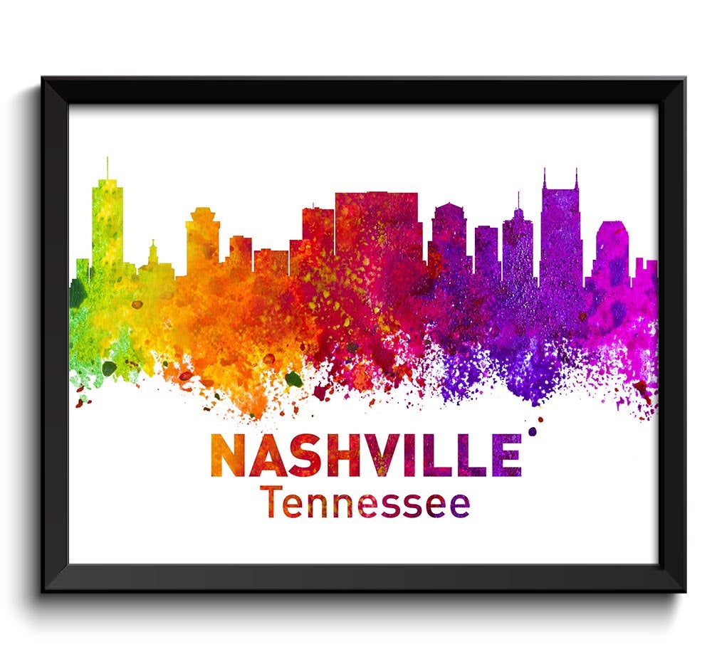 Nashville Skyline Tennessee City Colorful Watercolor Cityscape Poster Print Landscape Art Painting R