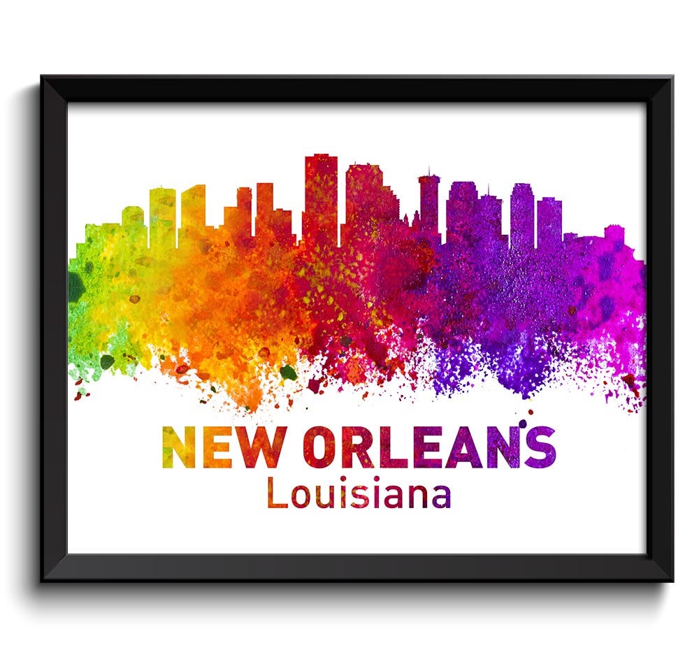 New Orleans Skyline Louisiana City Colorful Watercolor Cityscape Poster Print Landscape Art Painting