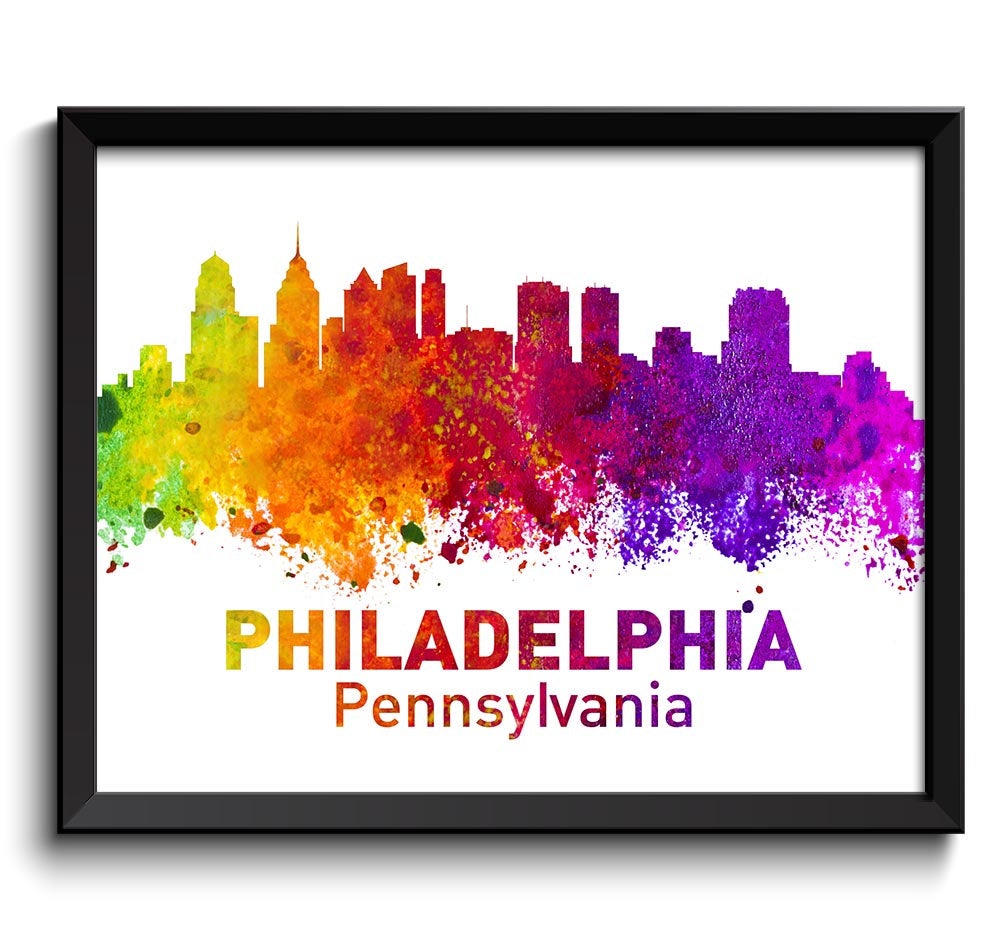 Philadelphia Skyline Pennsylvania City Colorful Watercolor Cityscape Poster Print Landscape Art Pain