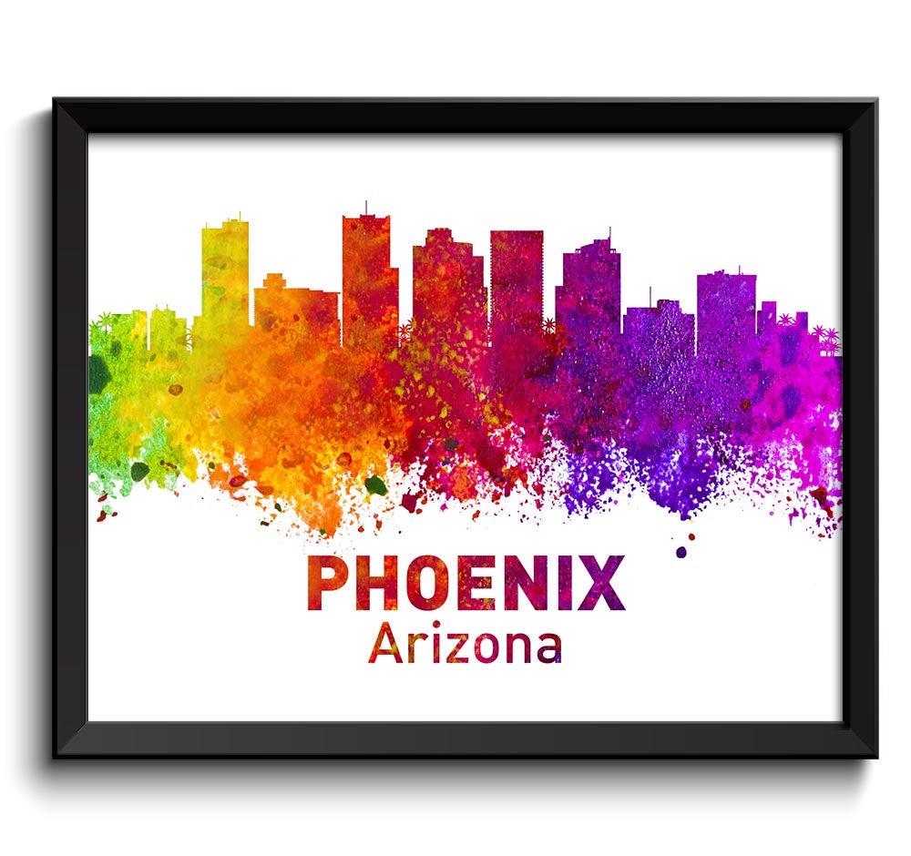 Phoenix Skyline Arizona City Colorful Watercolor Cityscape Poster Print Landscape Art Painting Red P