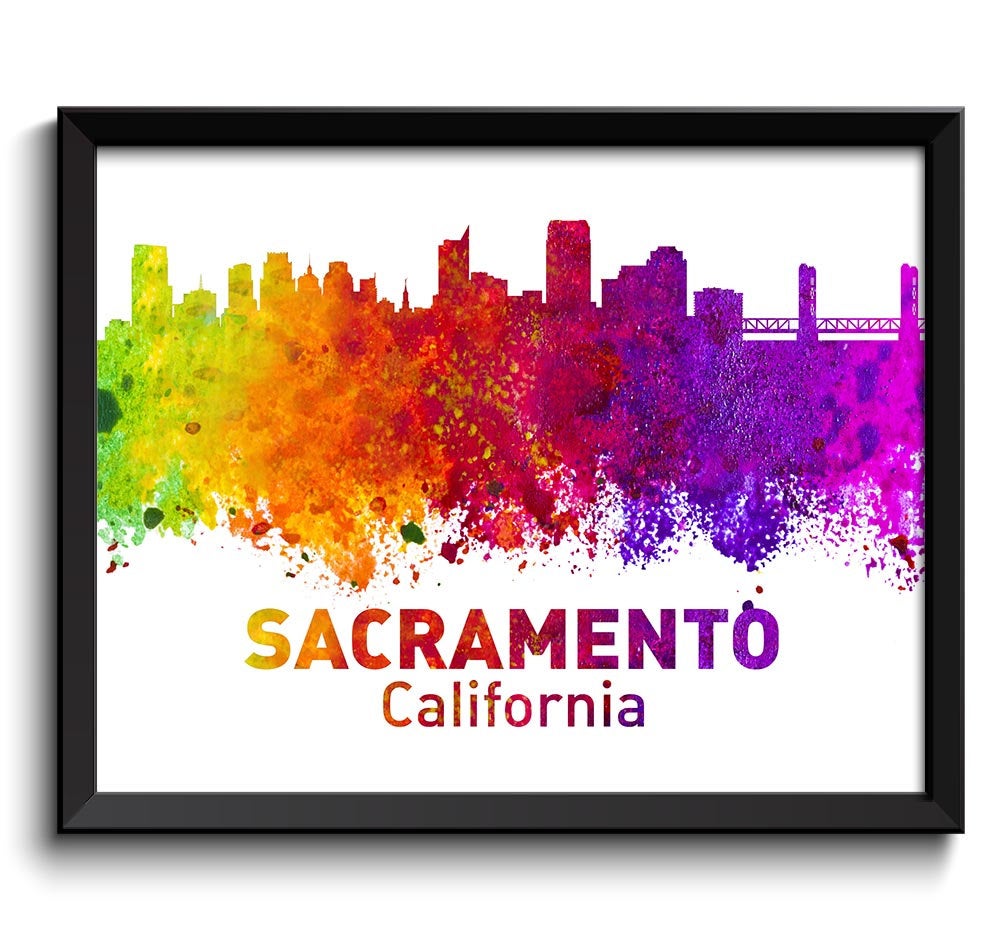 Sacramento Skyline California City Colorful Watercolor Cityscape Poster Print Landscape Art Painting