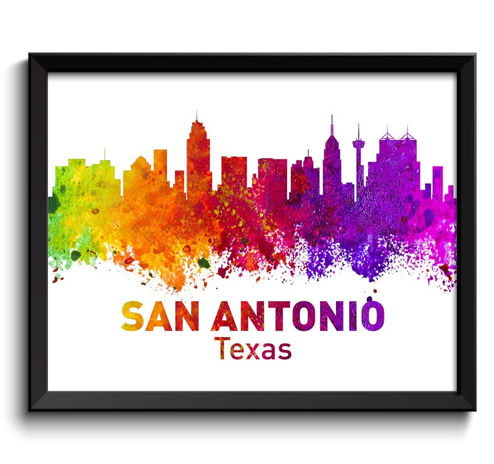 San Antonio Skyline Texas City Colorful Watercolor Cityscape Poster Print Landscape Art Painting Red