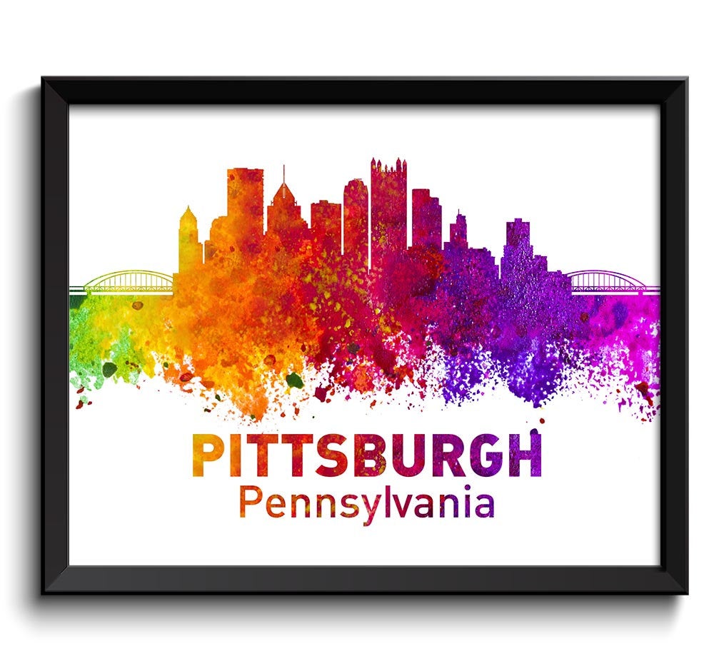 Pittsburgh Skyline Pennsylvania City Colorful Watercolor Cityscape Poster Print Landscape Art Painti