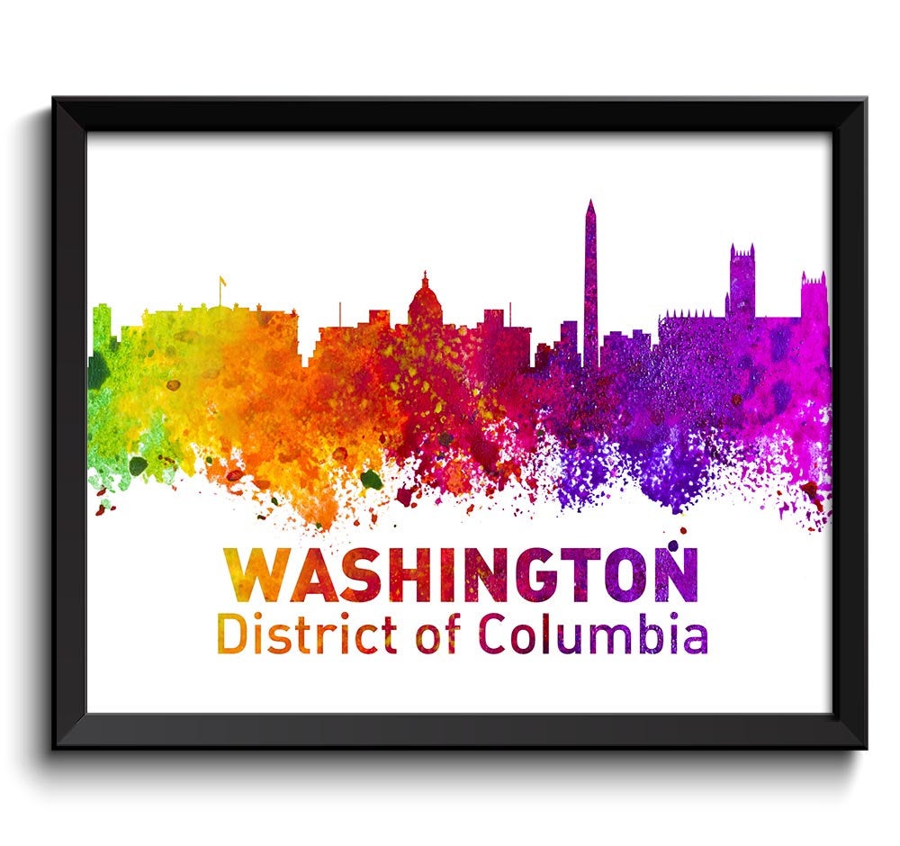 Washington DC Skyline City Colorful Watercolor Cityscape Poster Print Landscape Art Painting Red Pur