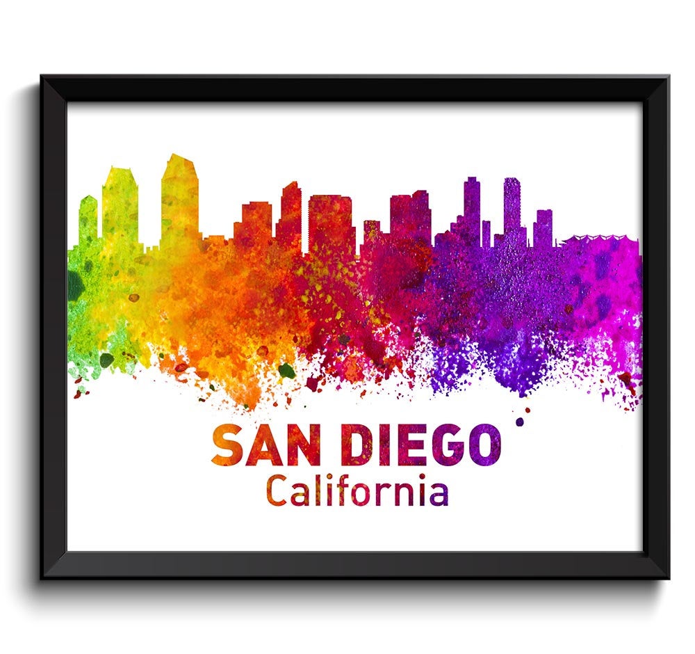 San Diego Skyline Colorful California City Watercolor Cityscape Poster Print Landscape Art Painting 