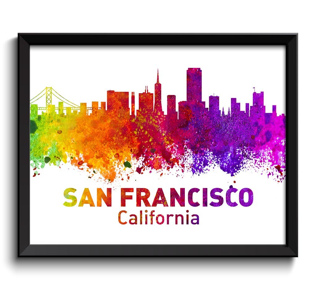 San Francisco Skyline California City Colorful Watercolor Cityscape Poster Print Landscape Art Paint