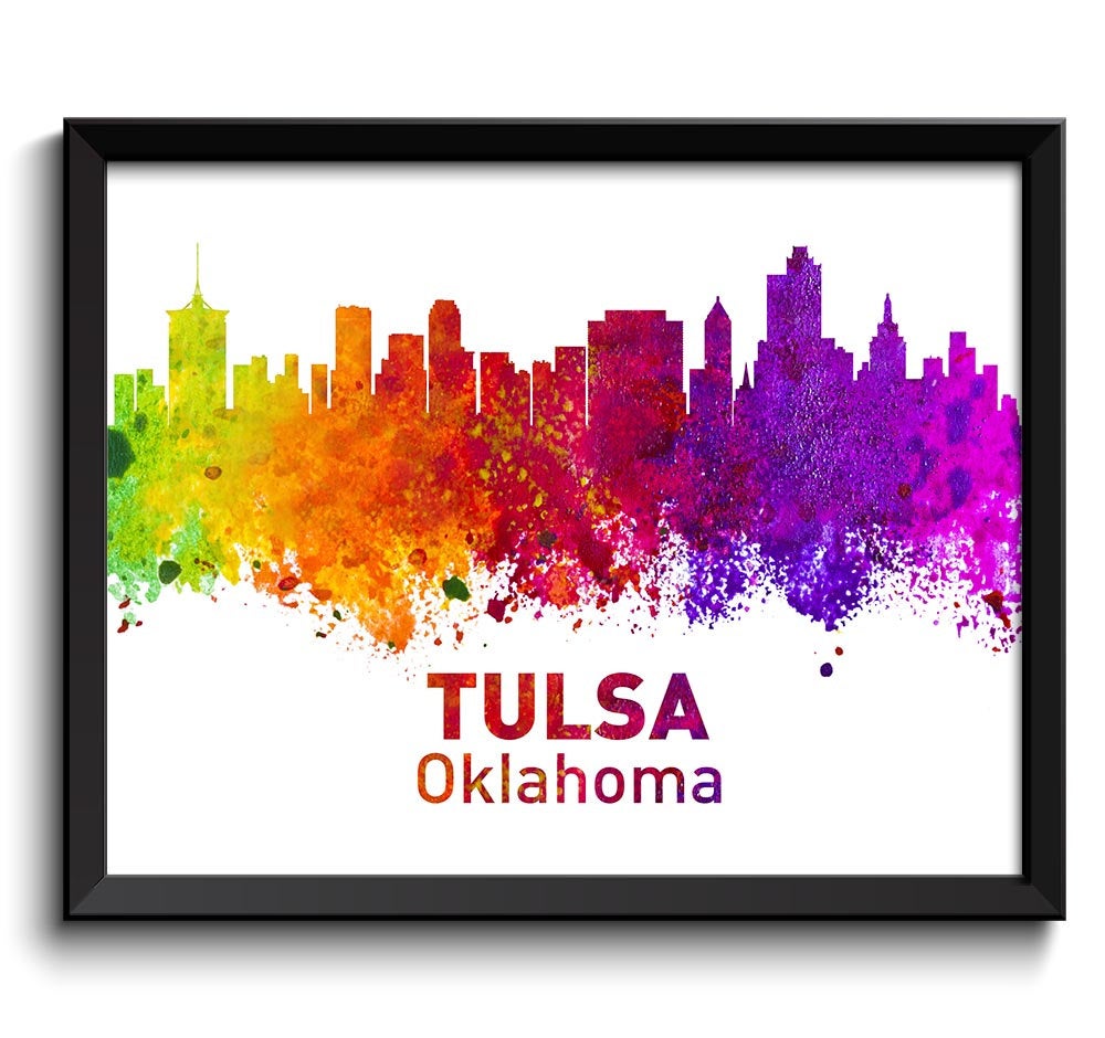 Tulsa Skyline Oklahoma City Colorful Watercolor Cityscape Poster Print Landscape Art Painting Red Pu