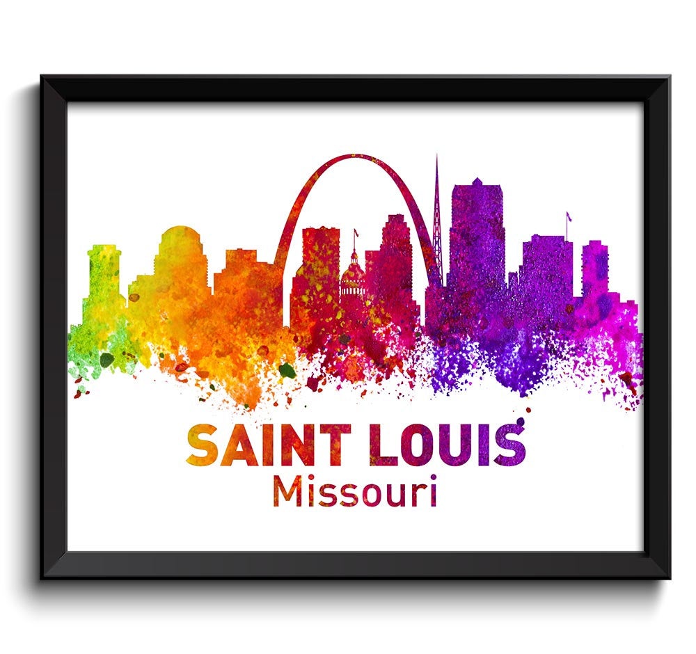 Saint Louis Skyline Missouri Colorful Watercolor Cityscape Poster Print Landscape Art Painting Red P