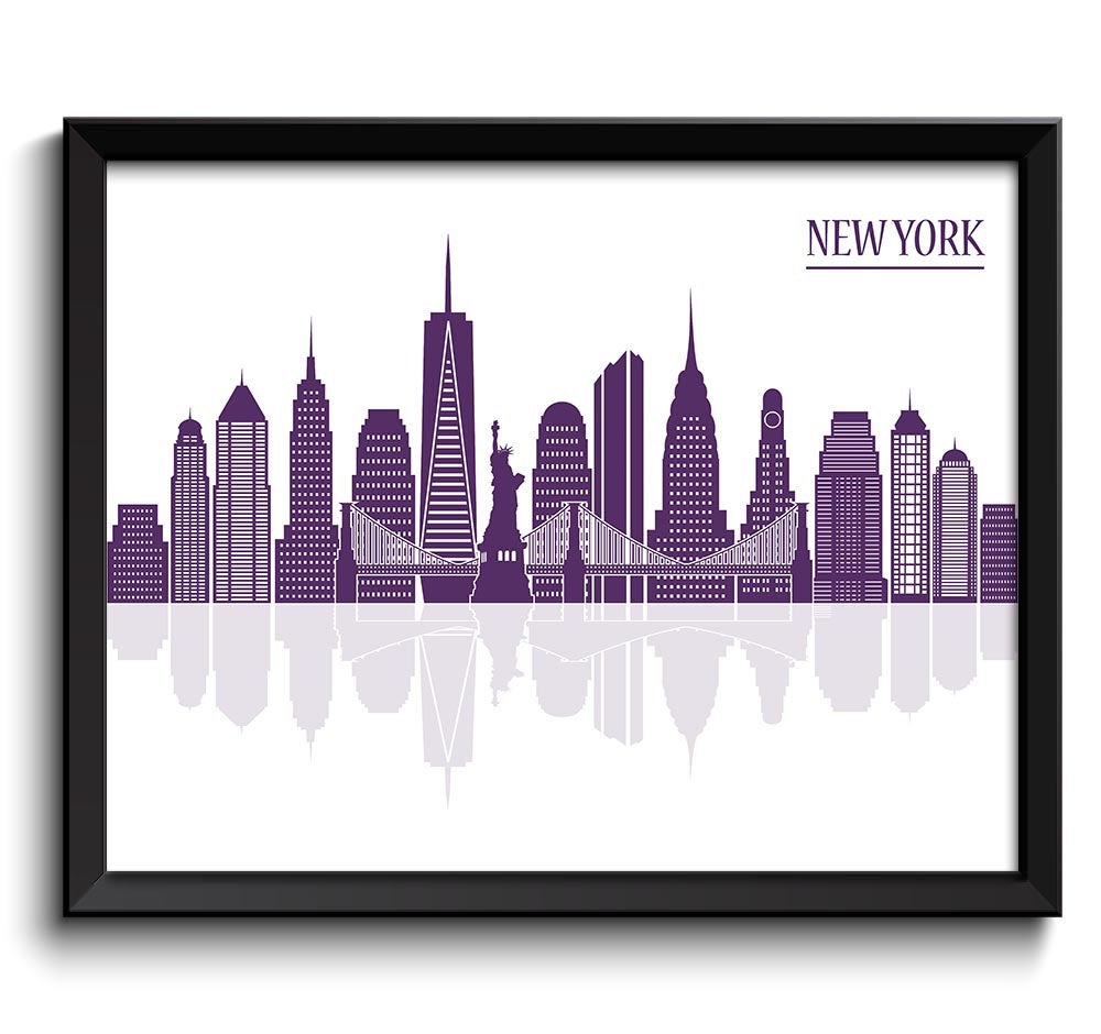 New York City Skyline Purple Cityscape Poster Print United States USA Modern Abstract Landscape Art 