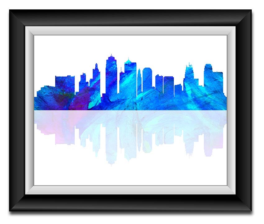 Kansas City Skyline Kansas Skyline Blue Lavender Purple Watercolor Cityscape Poster Print Abstract L